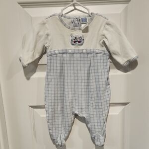 Blue and White Footies with Gingham Pattern
